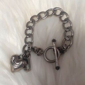 Vtg Juicy Couture Iconic Silver Charm Bracelet w/Heart Pendant & J Charm